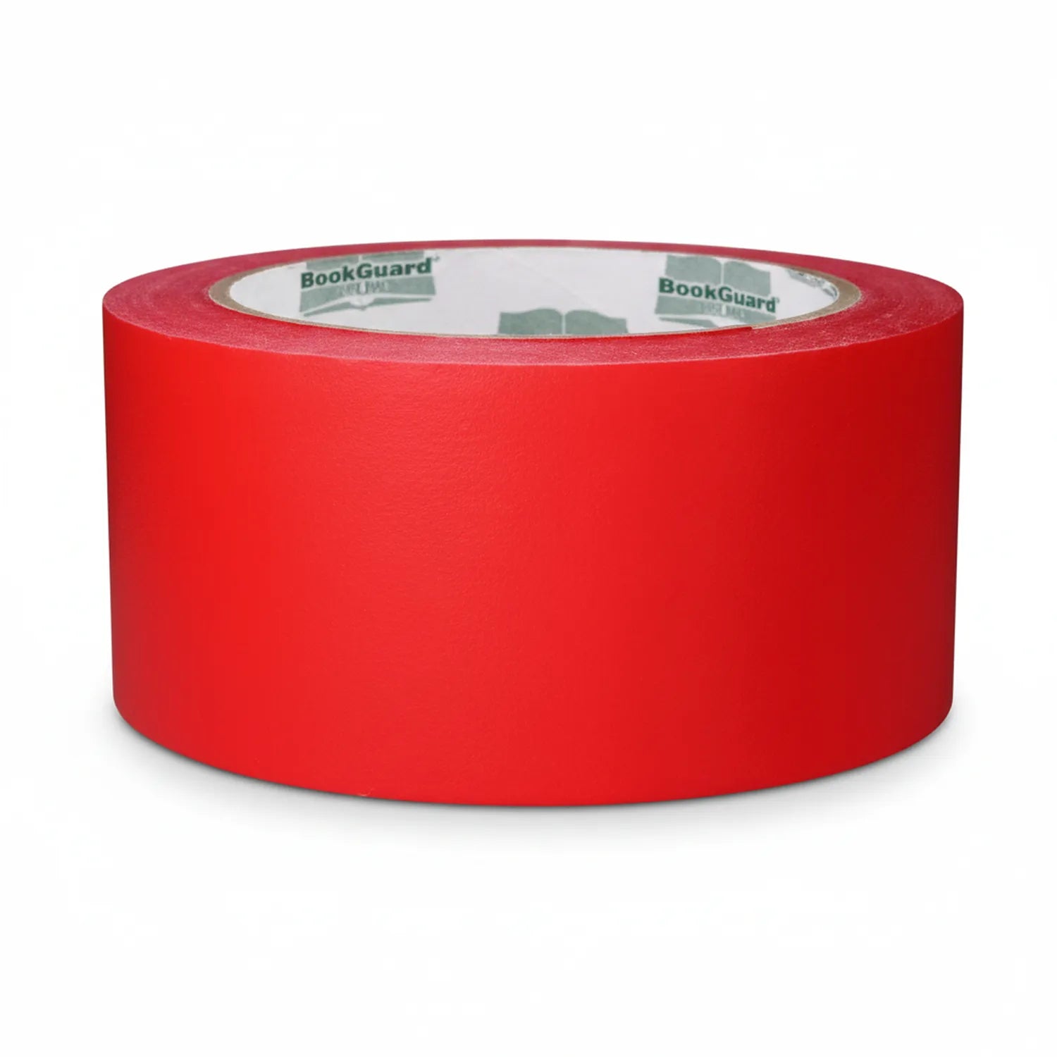 Red BookGuard 3 inch wide tape binding roll with white label band, displayed against white background