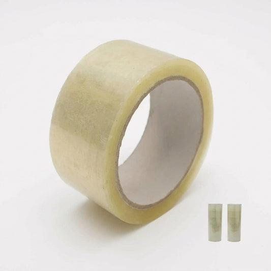 Two rolls of clear thick PVC packing tape, 2 inch width, displayed with larger roll shown at angle