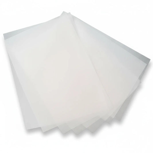 Tracing Paper A3 pad showing stack of 50 translucent white sheets fanned out, demonstrating transparency and quality of professional-grade tracing paper.