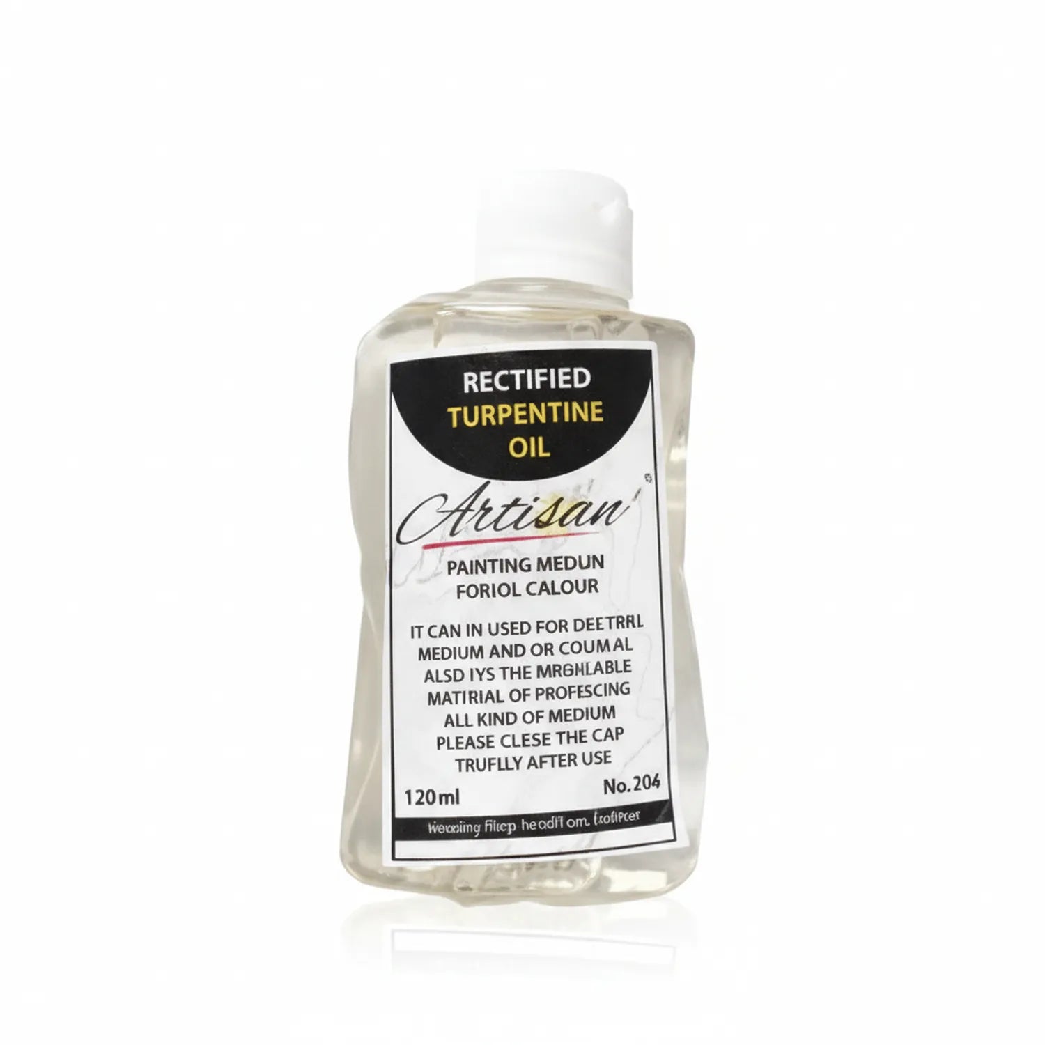 Artisan Rectified Turpentine Oil 120ml bottle with white cap, clear liquid, black and white label, professional painting medium