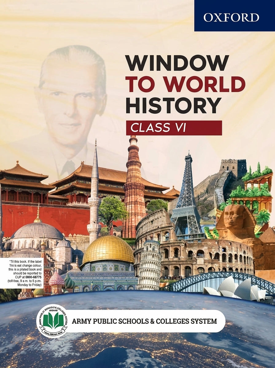 Window to World History Class VI Oxford APSAC textbook with world landmarks on cream-colored cover